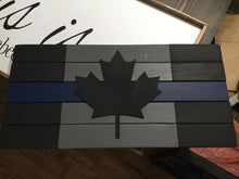 Load image into Gallery viewer, Beautiful Handcrafted Wooden Thin Blue Line / Thin Red /Thin White / Thin Silver / Thin Green or Thin Yellow Canadian Flag Sign