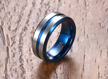 Load image into Gallery viewer, New Thin Thin Blue Line Tungsten 8mm Tungsten Carbide Ring