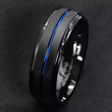 Load image into Gallery viewer, 8mm Black Stainless Steel Blue Line Inside Inlay Ring w/FREE SHIPPING