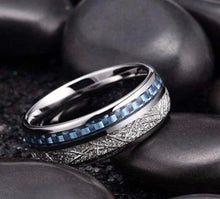 Load image into Gallery viewer, Thin Blue Line Inspired Blue Inlay Meteorite Ring (FREE Shipping)