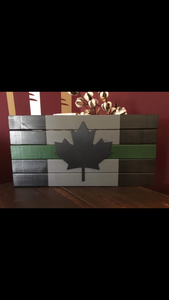 Beautiful Handcrafted Wooden Thin Blue Line / Thin Red /Thin White / Thin Silver / Thin Green or Thin Yellow Canadian Flag Sign