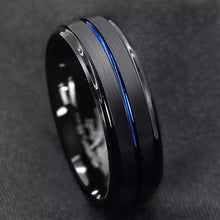 Load image into Gallery viewer, 8mm Black Stainless Steel Blue Line Inside Inlay Ring w/FREE SHIPPING
