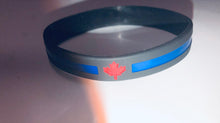Load image into Gallery viewer, Thin Blue Line Silicone Back The Blue, Blue Lives Matter, Thin Blue Line , Thin Blue Line Maple Leaf , Thin Blue Line Canadian Flag, Defend This Line, Got Your Six, Thin Silver Line (Corrections) Wristband / Bracelet