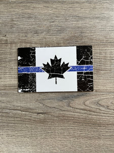 Thin Blue Line Tattered Canadian Flag Magnet 5"x 3 "