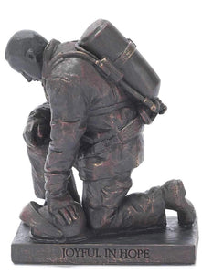 Joyful in Hope Praying Firefighter 5 inch Gray Resin Stone Table Top Figurine