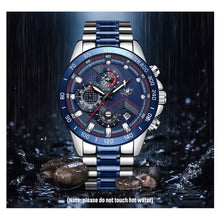Load image into Gallery viewer, LIGE Chronograph Quartz Waterproof Blue Watch with Thin Blue Line Stainless Steel Strap