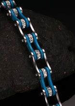 Load image into Gallery viewer, Thin Blue Line Mealguet Jewelry Unisex Stainless Steel Motorcycle Biker Chain Link Bracelets with Rhinestones