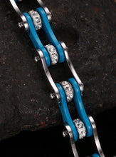 Load image into Gallery viewer, Thin Blue Line Mealguet Jewelry Unisex Stainless Steel Motorcycle Biker Chain Link Bracelets with Rhinestones