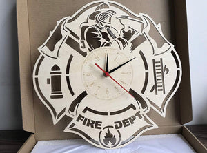 Wooden Firefighter Wall Clock