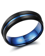 Load image into Gallery viewer, Thin Blue Line 8mm Tungsten Ring for Grooved Brushed Size 7-14
