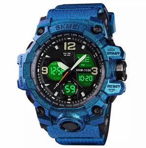 Thin Blue Line Inspired Military Blue Camo Watch LED Quartz, Digtial Dual Time 50m Waterproof
