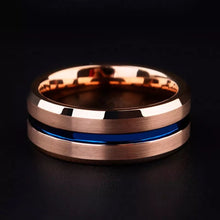 Load image into Gallery viewer, Thin Blue Line Rose Gold Tungsten Carbide Ring