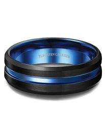 Load image into Gallery viewer, Thin Blue Line 8mm Tungsten Ring for Grooved Brushed Size 7-14