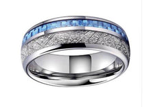 Load image into Gallery viewer, Thin Blue Line Inspired Blue Inlay Meteorite Ring (FREE Shipping)