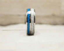 Load image into Gallery viewer, Thin Blue Line Inspired Blue Inlay Meteorite Ring (FREE Shipping)
