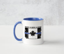 Load image into Gallery viewer, Classic Thin Blue Line Canada Tattered Flag Coffee Mug 11 Oz