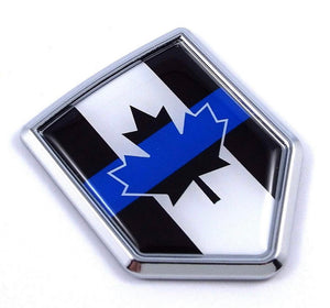2.35" x 1.85” Thin Blue Line Canada Chrome Car Auto Emblem 3D Decal Bumper Sticker