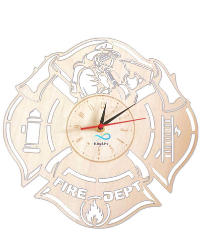Wooden Firefighter Wall Clock