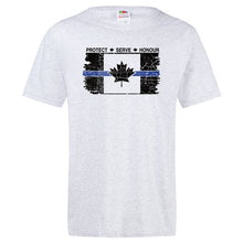 Load image into Gallery viewer, Original Tattered Thin Blue Line Canadian Flag Classic Men's/Unisex T-Shirt (Large Logo Front)