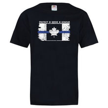 Load image into Gallery viewer, Original Tattered Thin Blue Line Canadian Flag Classic Men's/Unisex T-Shirt (Large Logo Front)