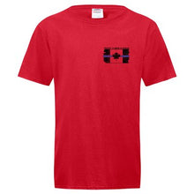 Load image into Gallery viewer, Original Tattered Thin Blue Line Canadian Flag Classic Men's/Unisex  T-Shirt (small logo left chest/optional large logo on back)