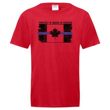 Load image into Gallery viewer, Original Tattered Thin Blue Line Canadian Flag Classic Men's/Unisex T-Shirt (Large Logo Front)