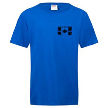 Load image into Gallery viewer, Original Tattered Thin Blue Line Canadian Flag Classic Men's/Unisex  T-Shirt (small logo left chest/optional large logo on back)