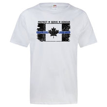 Load image into Gallery viewer, Original Tattered Thin Blue Line Canadian Flag Classic Men's/Unisex T-Shirt (Large Logo Front)