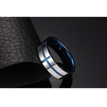 Load image into Gallery viewer, Thin Blue Line &quot;Cross&quot; Tungsten Ring