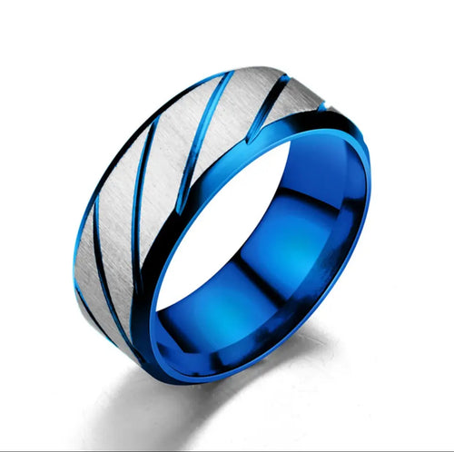 Thin Blue Line Solid Titanium Blue IP Striped Band Ring