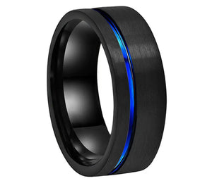Thin Blue Line Black and/or Silver Tungsten Carbide 8 MM Ring (4 Styles)