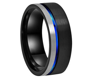 Thin Blue Line Black and/or Silver Tungsten Carbide 8 MM Ring (4 Styles)