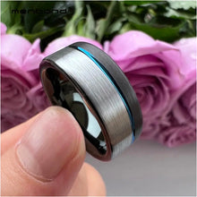 Load image into Gallery viewer, Thin Blue Line Black and/or Silver Tungsten Carbide 8 MM Ring (4 Styles)