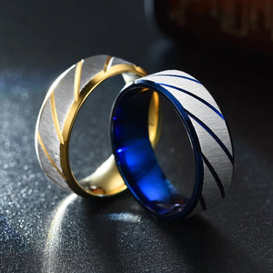 Thin Blue Line Solid Titanium Blue IP Striped Band Ring