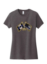 Load image into Gallery viewer, Canada-USA Crossed Flags Thin Blue Line Soft-Touch Women's T-shirt
