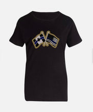 Load image into Gallery viewer, Canada-USA Crossed Flags Thin Blue Line Soft-Touch Women's T-shirt
