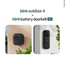 Load image into Gallery viewer, Blink Outdoor 4 and Battery Doorbell 2K+ (newest model) — Two-year battery 1080p camera and 2K battery doorbell. Sync Module Core included — 1 Camera + Doorbell (Black)