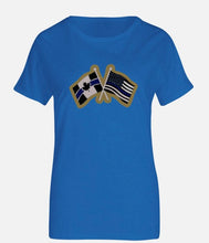 Load image into Gallery viewer, Canada-USA Crossed Flags Thin Blue Line Soft-Touch Women's T-shirt