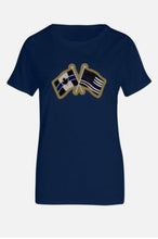 Load image into Gallery viewer, Canada-USA Crossed Flags Thin Blue Line Soft-Touch Women's T-shirt