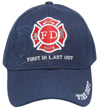 Load image into Gallery viewer, Fire Department First in Last Out embroidered Hat / Cap