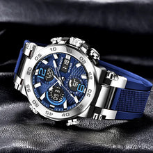 Load image into Gallery viewer, (LIMITED TIME FREE SHIPPING) Thin Blue Line Inspired Dual Display Waterproof Luxury Watch with Blue Silicone Band