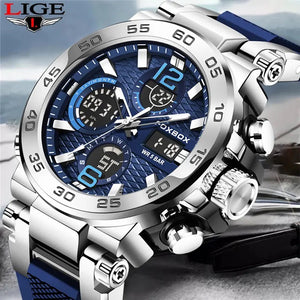 (LIMITED TIME FREE SHIPPING) Thin Blue Line Inspired Dual Display Waterproof Luxury Watch with Blue Silicone Band