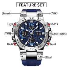 Load image into Gallery viewer, (LIMITED TIME FREE SHIPPING) Thin Blue Line Inspired Dual Display Waterproof Luxury Watch with Blue Silicone Band