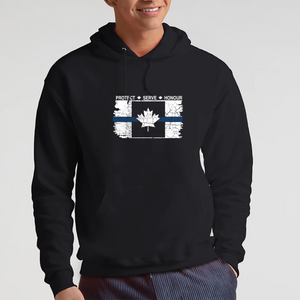 Original Tattered Thin Blue Line Canadian WHITE Flag Classic Unisex Hoodie