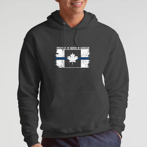 Original Tattered Thin Blue Line Canadian WHITE Flag Classic Unisex Hoodie