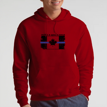 Load image into Gallery viewer, Original Tattered Thin Blue Line Canadian BLACK Flag Classic Unisex Hoodie (with FREE sticker for a limited time)