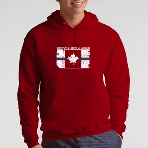 Original Tattered Thin Blue Line Canadian WHITE Flag Classic Unisex Hoodie (with FREE sticker for a limited time)