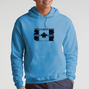 Original Tattered Thin Blue Line Canadian BLACK Flag Classic Unisex Hoodie (with FREE sticker for a limited time)