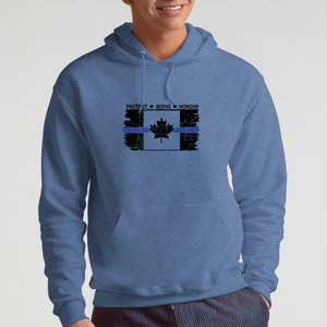 Original Tattered Thin Blue Line Canadian BLACK Flag Classic Unisex Hoodie