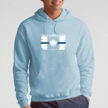 Load image into Gallery viewer, Original Tattered Thin Blue Line Canadian WHITE Flag Classic Unisex Hoodie (with FREE sticker for a limited time)